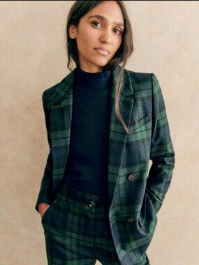 Sezane Christie Jacket Navy Tartan - Size 10